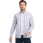 Varetta Erkek Karolina Mavi Çizgili Cepsiz Keten Efektli Geniş Kesim Uzun Kollu Gömlek - Kraliyet Mavisi - XL