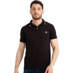 Varetta Erkek Siyah Polo Yaka Biyeli Yazlık Pamuklu Kısa Kollu T Shirt - Siyah - Beyaz - 8XL