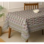 Vargottam Blok Baskılı Masa Örtüsü - Kahverengi Pamuklu Gabardin Kumaş, 4 Kişilik Yemek Masası İçin 108x60 İnç Kare Masa Örtüsü, Dayanıklı, Makinede Yıkanabilir, Günlük Kullanım