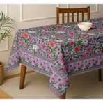 Vargottam Çiçek Desenli Masa Örtüsü - Mavi Pamuklu Gabardin Kumaş, 90x60 İnç Kare Yemek Masası Örtüsü (4 Kişilik), Dayanıklı, Makinede Yıkanabilir, Günlük Kullanım