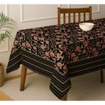 Vargottam Çiçek Desenli Masa Örtüsü - Siyah Pamuklu Gabardin Kumaş, 4 Kişilik Yemek Masası İçin 180x70 İnç Kare Masa Örtüsü, Dayanıklı, Makinede Yıkanabilir, Günlük Kullanım,Uyumlu Peçeteler Mevcuttur