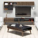 Variant Milan Ceviz Siyah Mermer Tv Ünitesi ve Orta Sehpa Takımı