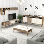Variant Mobilya Milan 3'lü Salon Takımı - Ceviz - Krem