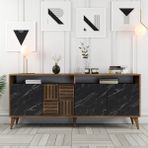 Variant Mobilya Milan Konsol – Ceviz ve Siyah Mermer Desenli Yonga Levha, Modern Tasarım, Dayanıklı, 180x78x35 cm - 78 x 180 x 35 cm