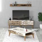 Variant Mobilya Valensiya 140CM Tv Ünitesi ve Orta Sehpa Takımı - Ceviz / Beyaz Mermer