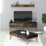 Variant Mobilya Valensiya 140Cm Tv Unitesi Ve Orta Sehpa Takimi - Ceviz / Siyah Mermer