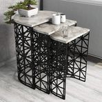 Variant Stil Metal Ferforje 3lü Zigon Sehpa (Mermer Beyaz)