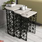 Variant Stil Metal Ferforje Krem 3'lü Zigon Sehpa