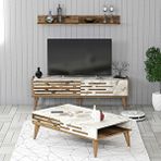 Variant Valensiya 140cm Tv Ünitesi Ve Orta Sehpa Takimi - Ceviz / Beyaz Mermer Ceviz-Beyaz Mermer