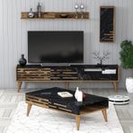 Variant Valensiya Ceviz Siyah Mermer Tv Ünitesi ve Orta Sehpa Takımı