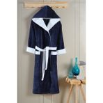 Varol Biyeli Kapşonlu Bambu Bornoz - 3XL - Lacivert - Beyaz