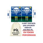 Varta 1000mah Ni-mh Ready To Use Aaa Şarjlı Ince Kalem Pil 4'lü Paket+Pil Saklama Kesesi