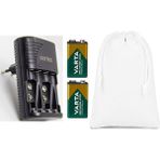 Varta 9V Şarjlı Pil (2 Adet) + Sertec STC-C9V AA-AAA-9V Uyumlu 4lü Pil Şarj Aleti + Saklama Kılıfı