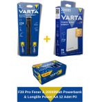 Varta Acil Durum Kiti, F20 Pro Fener & 20000MAH Powerbank & Longlife Power Aa 12 Adet Pil - Siyah