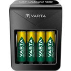 VARTA Akü şarj cihazı, 4 x AA 2100 mAh dahil, şarj edilebilir AA/AAA/9V ve USB cihazlar için, LCD Plug Charger+, tek yuvalı şarj, siyah