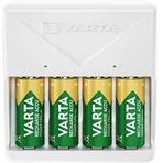 VARTA Akü şarj cihazı, 4 x AA 2100 mAh dahil, şarj edilebilir piller için pil şarj cihazı, aynı anda 2 veya 4 AA/AAA şarj eder, tak şarj cihazı, beyaz