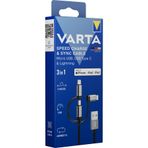 Varta Hızlı Şarj ve Data Kablosu 3'ü 1 Arada Usb A–Light/Micro/Type C