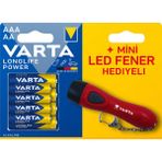 Varta Longlife Power 4 Ince + 4 Kalem Pil + Fener Hediyeli 4 Adet