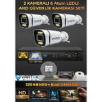 Vartek Bilişim 3 Kameralı 6 Atom LED Gece Renkli Görüşlü Güvenlik Kamerası Seti + 320 GB HDD