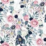 VaryFloral Şakayık Çiçekli Kendinden Yapışkanlı Duvar Kağıdı 30,5 cm x 300 cm Duvar Kağıdı Üzerine Sopa Suluboya Lacivert Yaprak İletişim Kağıdı Pembe Beyaz Çiçek Vintage Duvar Kağıdı Mobilya Oda