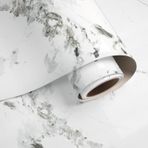 VaryPaper Beyaz Mermer Efektli Kendinden Yapışkanlı Vinil Duvar Kağıdı 40 cm x 200 cm Parlak Mermer Yapışkan Arka Plastik Banyo Su Geçirmez Duvar Kağıdı Mutfak Tezgah Dolapları Raflar için Vinil Wrap