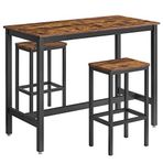 VASAGLE Yemek Masası Seti, 2 Bar Tabureli Bar Masası, Tabure Seti, Barlı Mutfak Tezgahı, Yemek Sandalyeleri, Mutfak, Oturma Odası vb. İçin Rustik Kahverengi LBT15X, 120 x 60 x 90 cm (U x G x Y)