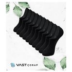 Vast 10 Çift Siyah Pamuklu Görünmez Sneaker Çorap - Esnek Düz Desenli Bilek Çorap