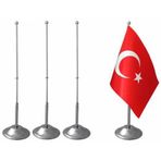 Vatan Masaüstü Direk Tekli Krom Bayrak
