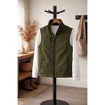 Vatan Tekstil Dik Yaka Slim Fit 3 Cepli Softshell Erkek Yelek Su Itici Kumaş - Haki