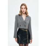 Vatka Detaylı Crop Blazer Ceket Gri