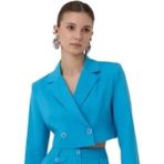 Vatka Detaylı Crop Blazer Ceket - Mavi - 40