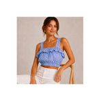 Vaura Mira Mavi Çizgili Fırfırlı Crop Bluz