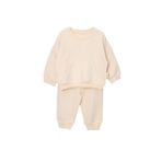 Vauva Kız Erkek Bebek Çocuk Şardonlu Pamuklu Kışlık İkili Uzun Kollu Kanguru Cepli Kışlık Takım 9 Ay - 4 Yaş (Krem, 18-24 Ay)