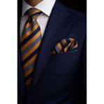vavazel Lacivert Gold Çizgili Kravat Mendil