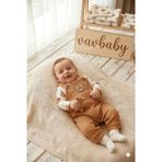 Vavbaby Ayıcık Figürlü Waffle Örme Bebek Salopet Takımı Kahverengi (Çorap Hediye) - 9 Ay - Çok Renkli