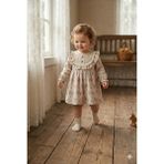 Vavbaby Bohem Stil Fırfırlı ve Dantel Işlemeli Pamuklu Kız Bebek Elbisesi - 9 - 12 Ay - Bej - Bej