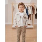 Vavbaby Erkek Çocuk Bej Keten Görünümlü Gömlek Ceket Tshirt Pantolon 3’li Takım - Beyaz