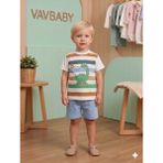 Vavbaby Erkek Çocuk Dinazor Baskılı Çizgili Kısa Kollu Tişört ve Şort Takım - Mavi - 3 Yaş