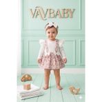 Vavbaby Kız Bebek Çiçek Desenli Bandanalı Uzun Kollu Askılı Jile Elbise ve Çıt Çıt Body Takımı - 9 - 12 Ay - Pembe