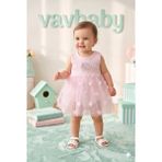 Vavbaby Kız Bebek Gül Nakışlı Tül Detaylı Tütü Elbise Pembe - 12 Ay