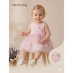 Vavbaby Kız Bebek Kalp Nakışlı Tül Detaylı Elbise Pembe - 6 Ay - Çok Renkli