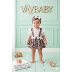 Vavbaby Kız Bebek Leopar Desenli Bandanalı Kısa Kollu Askılı Jile Elbise ve Çıt Çıt Body Takımı - Beyaz - 9 - 12 Ay