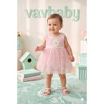 Vavbaby Kız Bebek Papatya Kabartma Desenli Çıtçıtlı Badi Zıbın Tütü Elbise-Pembe - 9 Ay