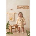 Vavbaby Organik Bambu Bebek Havlu Bornoz Seti Bebek Havlu Kundak Çiçek - Yenidoğan - Bej