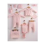 VaVbaby Organik Hastene Çıkışı Çiçek Nakışlı Pembe - 10 Lu Bebek Hastane Çıkışı