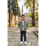 Vavbaby Peluş Yakalı Yeşil Bomber Ceket, Sweatshirt ve Denim Pantolon (3 Parça) - 3 Yaş