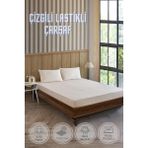 Vavey Pamuklu Çizgili Saten Çift Kişilik Lastikli Çarşaf Seti 160X200 cm 2 Adet Yastık Kılıfı 50X70 cm Vanilya - 160 x 200