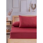 Vavey Pamuklu Çizgili Saten Tek Kişilik Lastikli Çarşaf Seti 100 x 200 cm 30 cm 1 Adet Yastık Kılıfı - Bordo