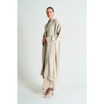 Vaveyla Kadın Ekru Şal Yaka Uzun Triko Hırka | Oversize & Rahat Model