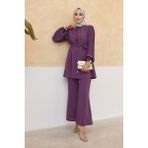 Vavinor Kolları Piliseli Pantolon Tunik Takım - Leylak - 46
